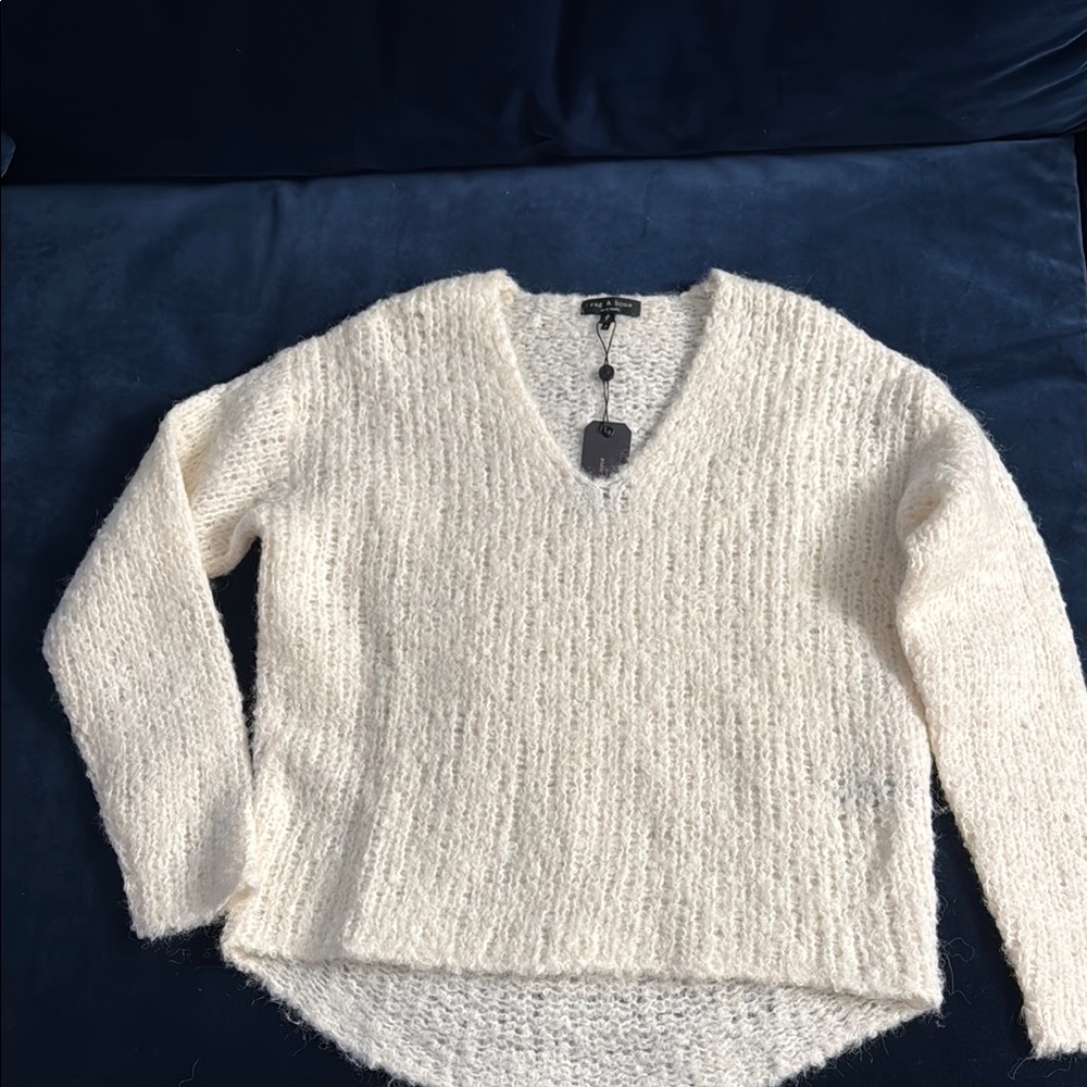 Rag&Bone Alpaca wool blend Freda V-neck Cream Knit Sweater Size S NWT